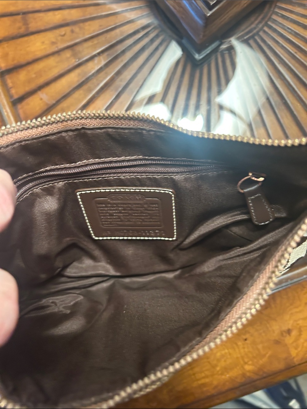 Coach Signature Canvas Shoulder Bag in Khaki and Brown - Picture 4 of 6